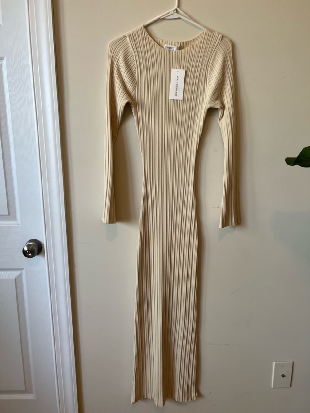 Long Sleeve Ribbed Maxi Dress in Cream by Worth Collective.